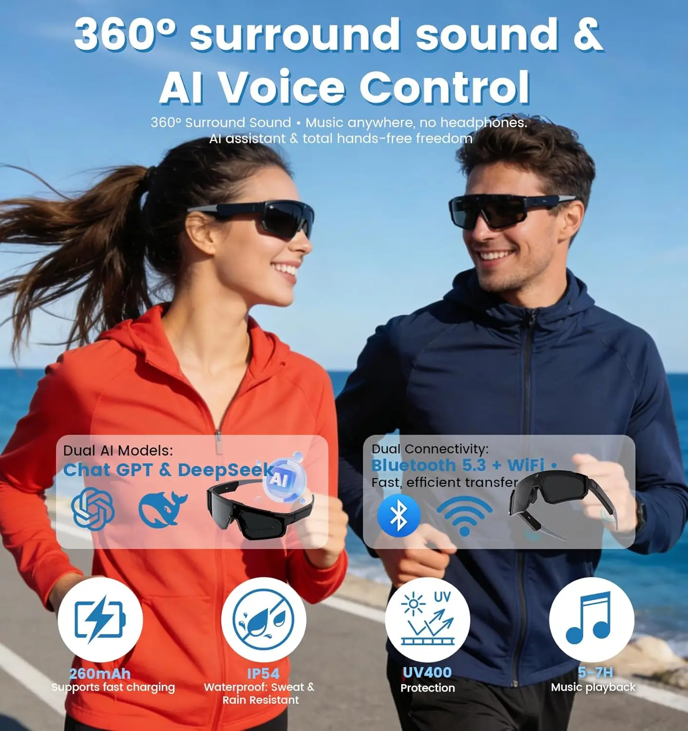 New AI Smart Glasses With Camera 1200P Video Recording Anti-Shake Shooting Sunglasses Bicycle Riding Windproof Goggles Men Women view 5