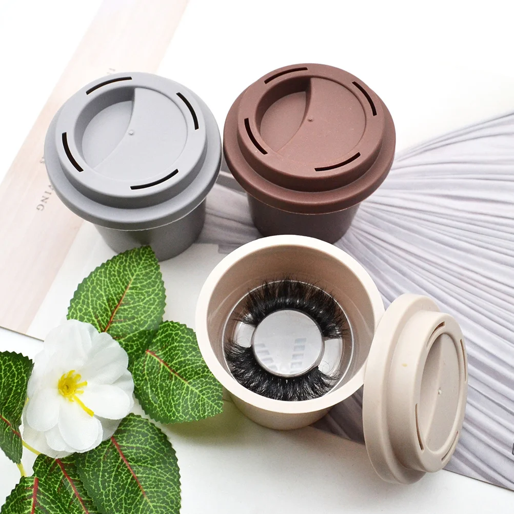 3Pcs Kaffee Tasse Falsche Wimpern Box Wimpern Lagerung Container Tragbare Make-Up Liefert Langlebige Verpackung Fall Make-Up Zubehör Box