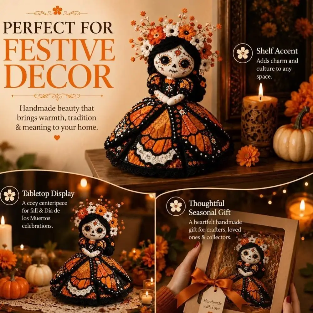 Halloween Theme Fabric Doll Craft Kit Pre Cut Fabric Step by Step Guide Patchwork Doll Kit Handmade Stuffing Included