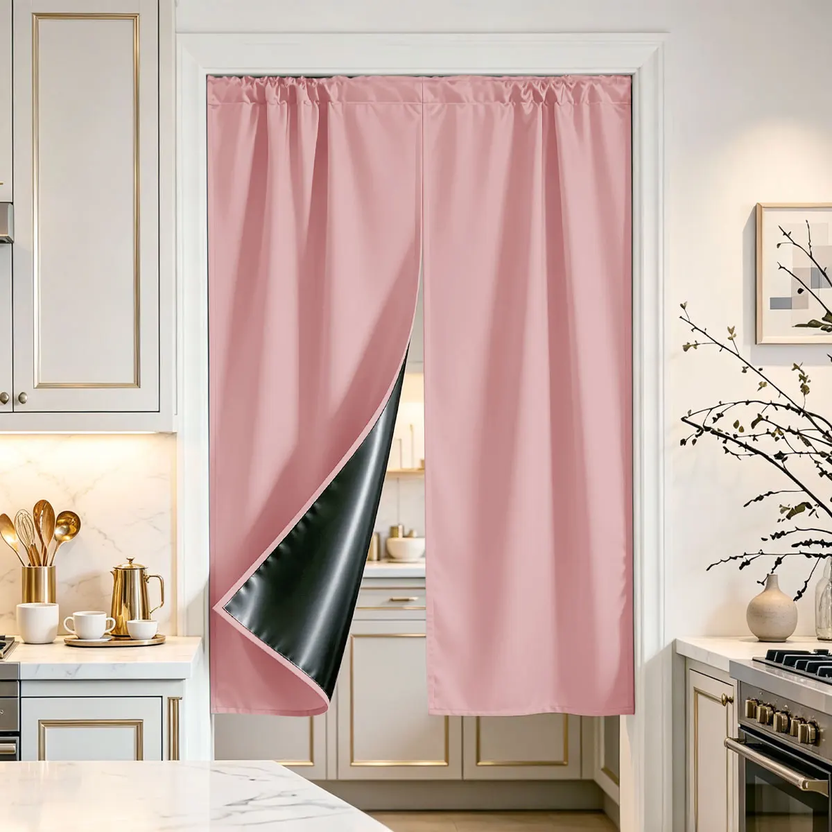 Multi Color Solid Rod Pocket Blackout Door Curtain Set of 2 Lightweight Privacy Room Divider Drape For Kitchen Closet Home Decor