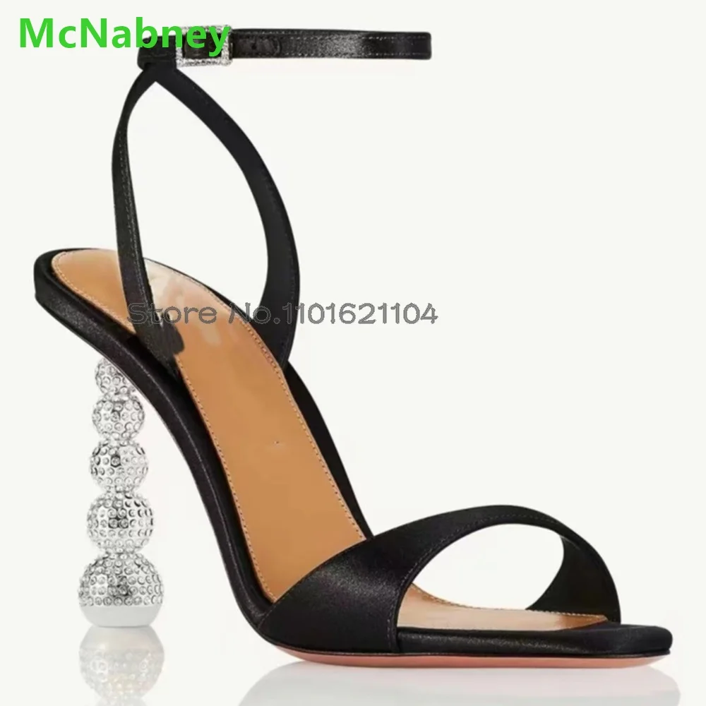 Round Toe Strange Crystal Sandals For Female Women 2024 New Slingback Ankle Buckle Strap Luxury Design Summer Fashion Shoes