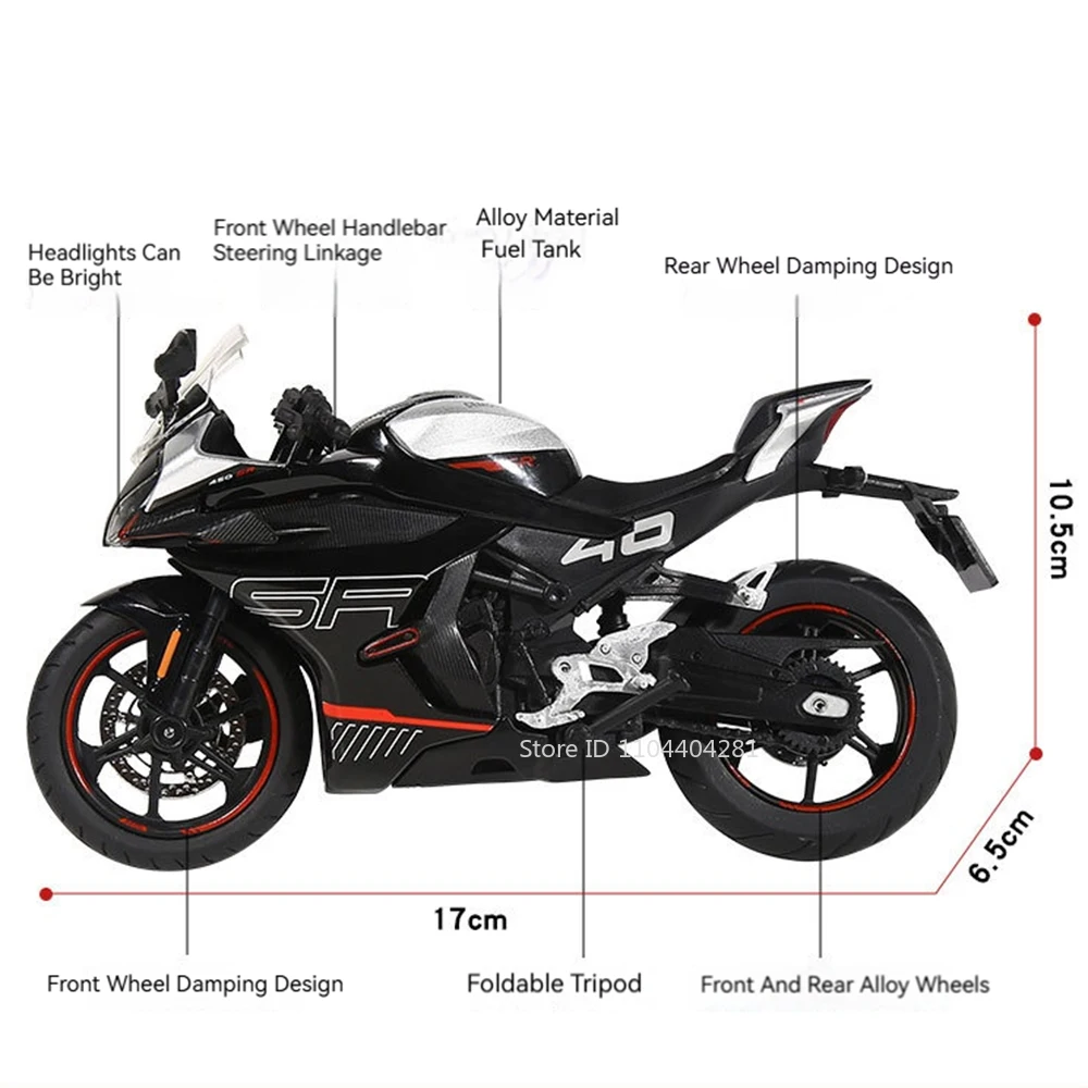 1:12 CFMOTO Spring Breeze 450SR Alloy R NineT Motorcycle Model Toy Car Front Wheel Steering with Light Motor Boy's Birthday Gift