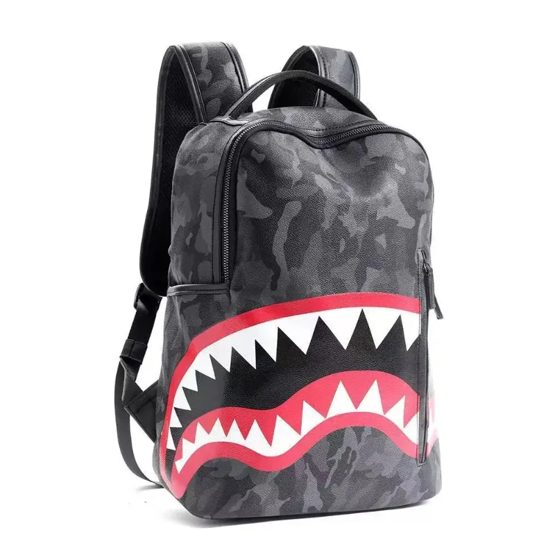 Mochila de cuero de moda para hombre, bolso de hombro grande, mochila de viaje, camuflaje, portátil, mochilas escolares para estudiantes, mochila negra