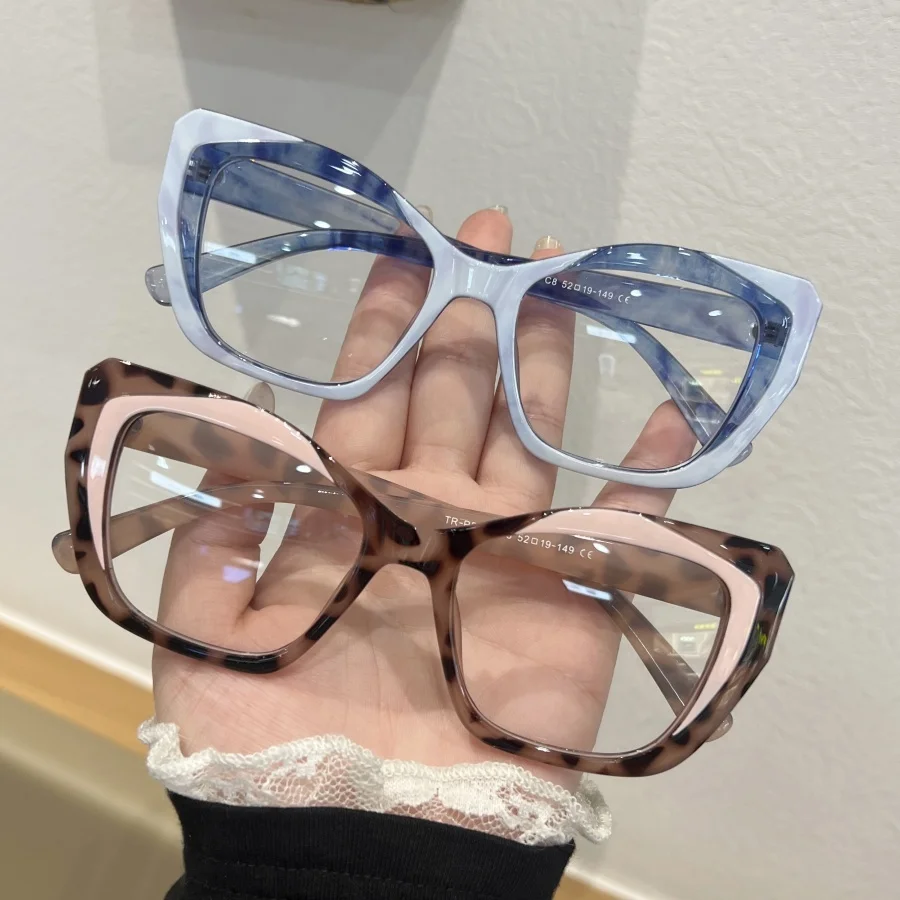 مجموعة مكونة من قطعتين للسيدات بتصميم زهرة مضمونة، مطابقة الألوان، طراز جديد، نظارات متباينة مع تأثير عين القطة