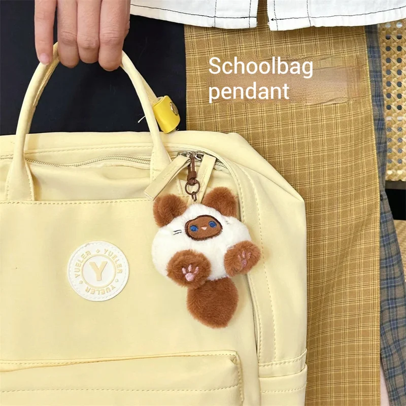 Schattige pluche lange staart kitten sleutelhanger hanger cartoon kat pluche pop schooltas hangende accessoire goede vriend verjaardagscadeau