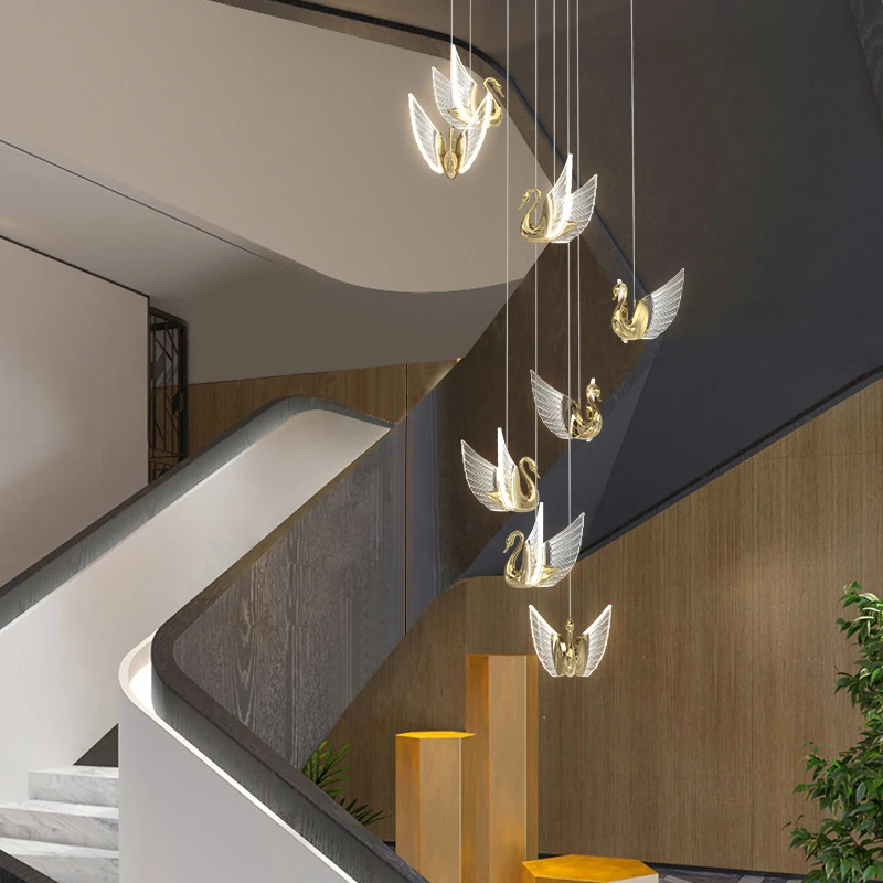 2024 New Swan Chandelier Modern Simple Bedroom Bedside Chandelier Designer Creative Living Room Decoration Duplex Chandelier