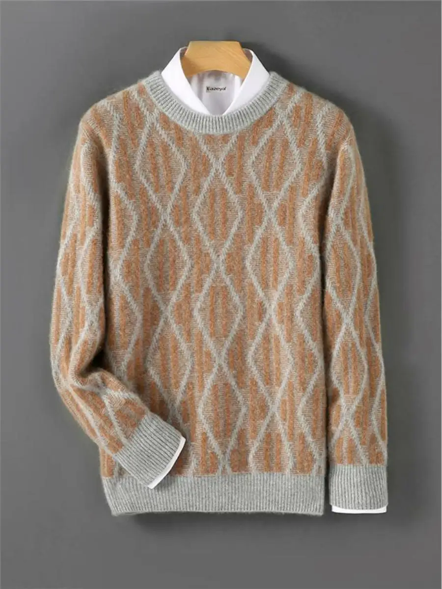 

Thiened round Ne Knitted Sweater 00 Pure Wool Casual Busin Casual Embroidered Men's Loose Fit High End Knitted Base S...