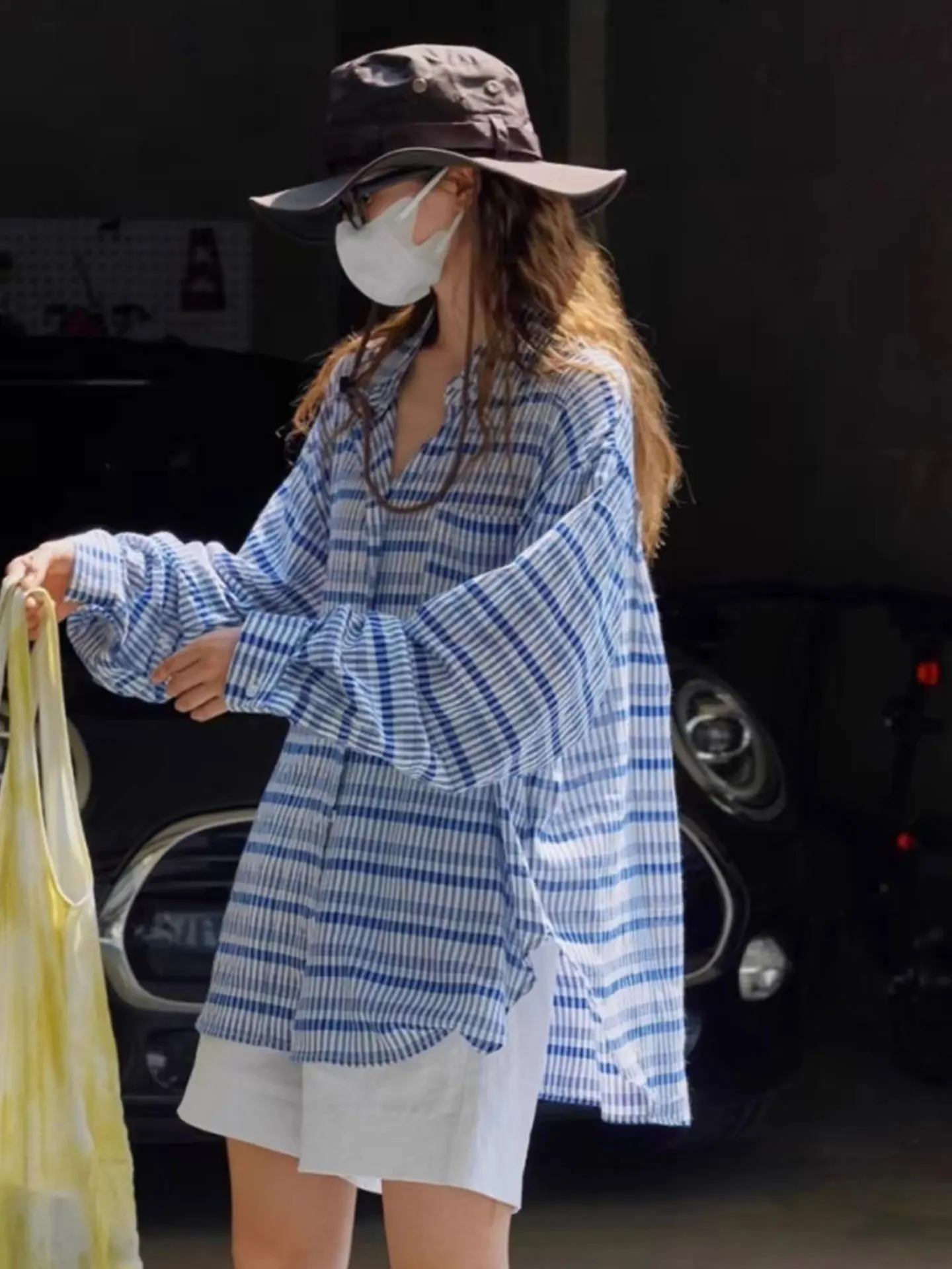 

Ele Single-Button Long-Sve Sun Protection irt Color Blo Lazy Sle Cardigan Top High-End European Brand Summer Col...