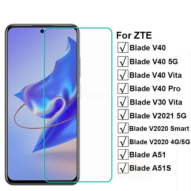 2-1PC Tempered Glass For ZTE Blade V40 Pro V30 Vita Blade A51S Screen Protector Film for ZTE Blade V2020 Smart V2021 5G Pelicula