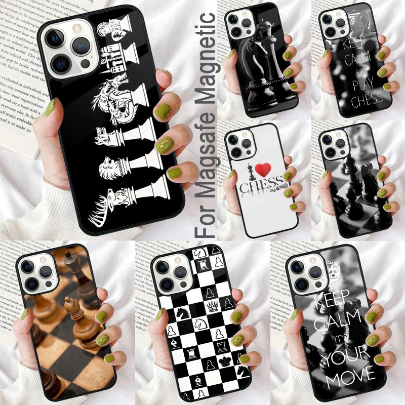 Chess Board Pieces Magnetic Soft Phone Case for iPhone 16 Promax 15 Pro 13 14 Plus 11 12 Mini MagSafe Coque