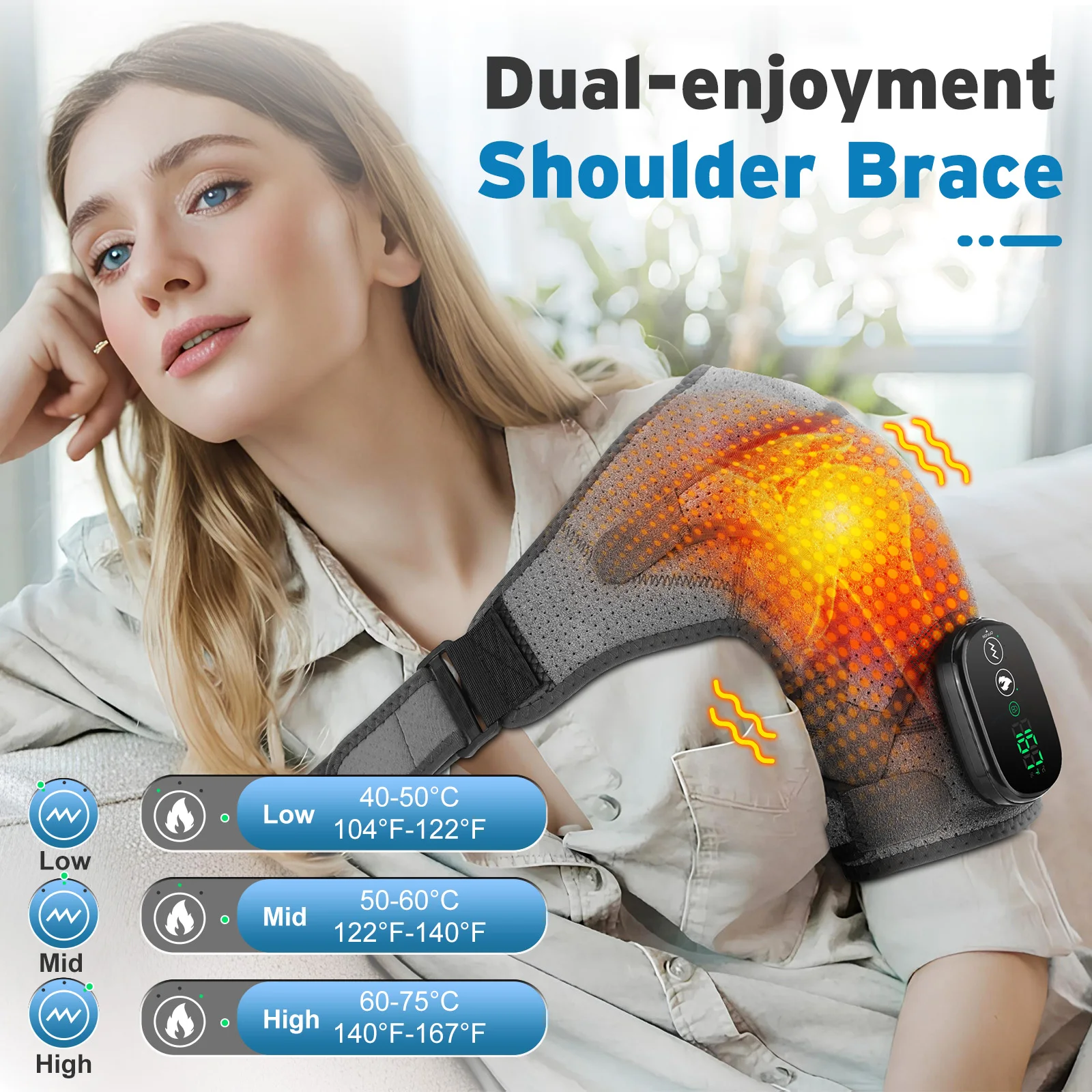 Heating Vibration Massage Knee Elbow Shoulder Brace Support Protector Touchscreen Controller Therapy Pain Relif Injury Recover