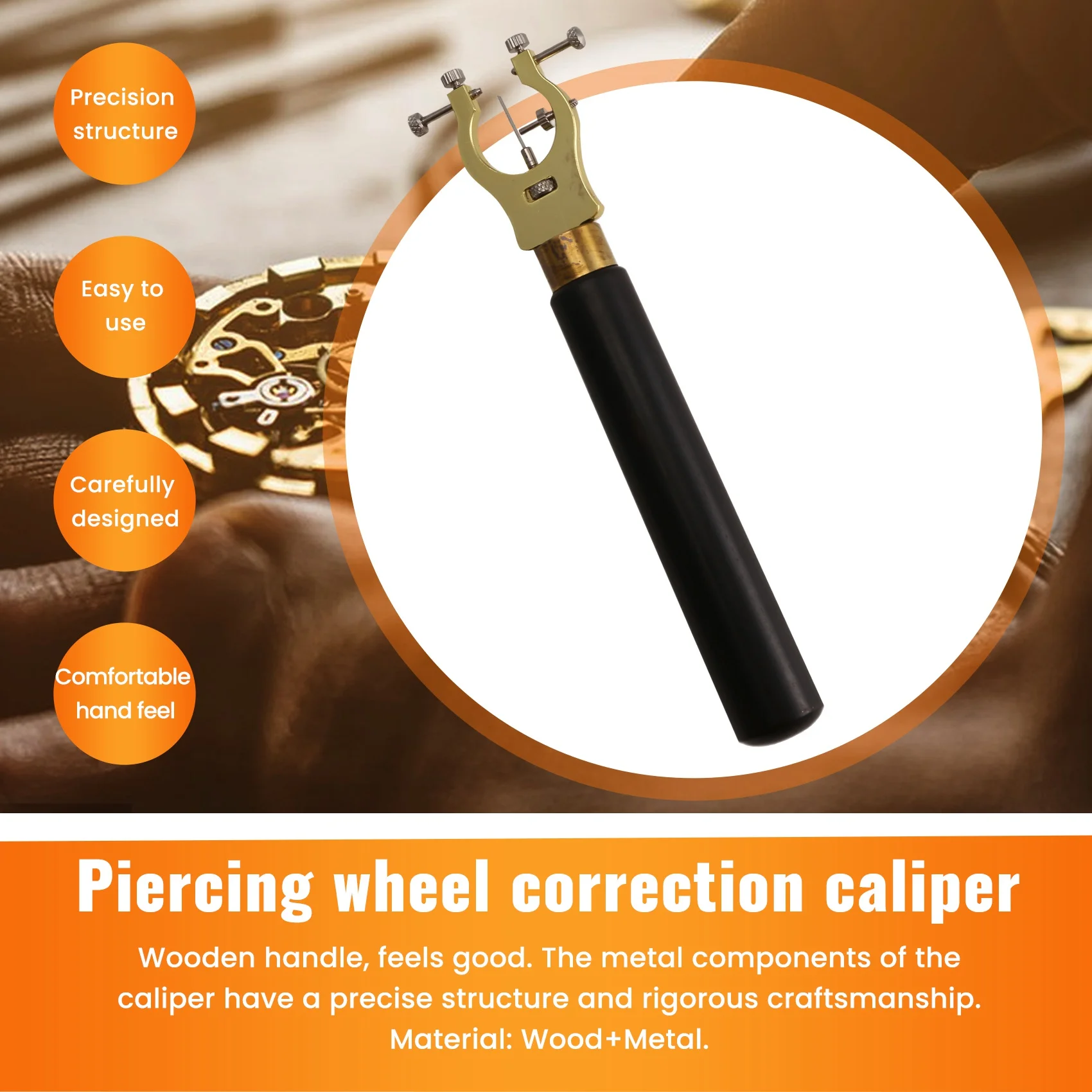 A32HOT-Portable Wooden Handle Watch Movement Balance Correction Caliper Watch Repair Tools
