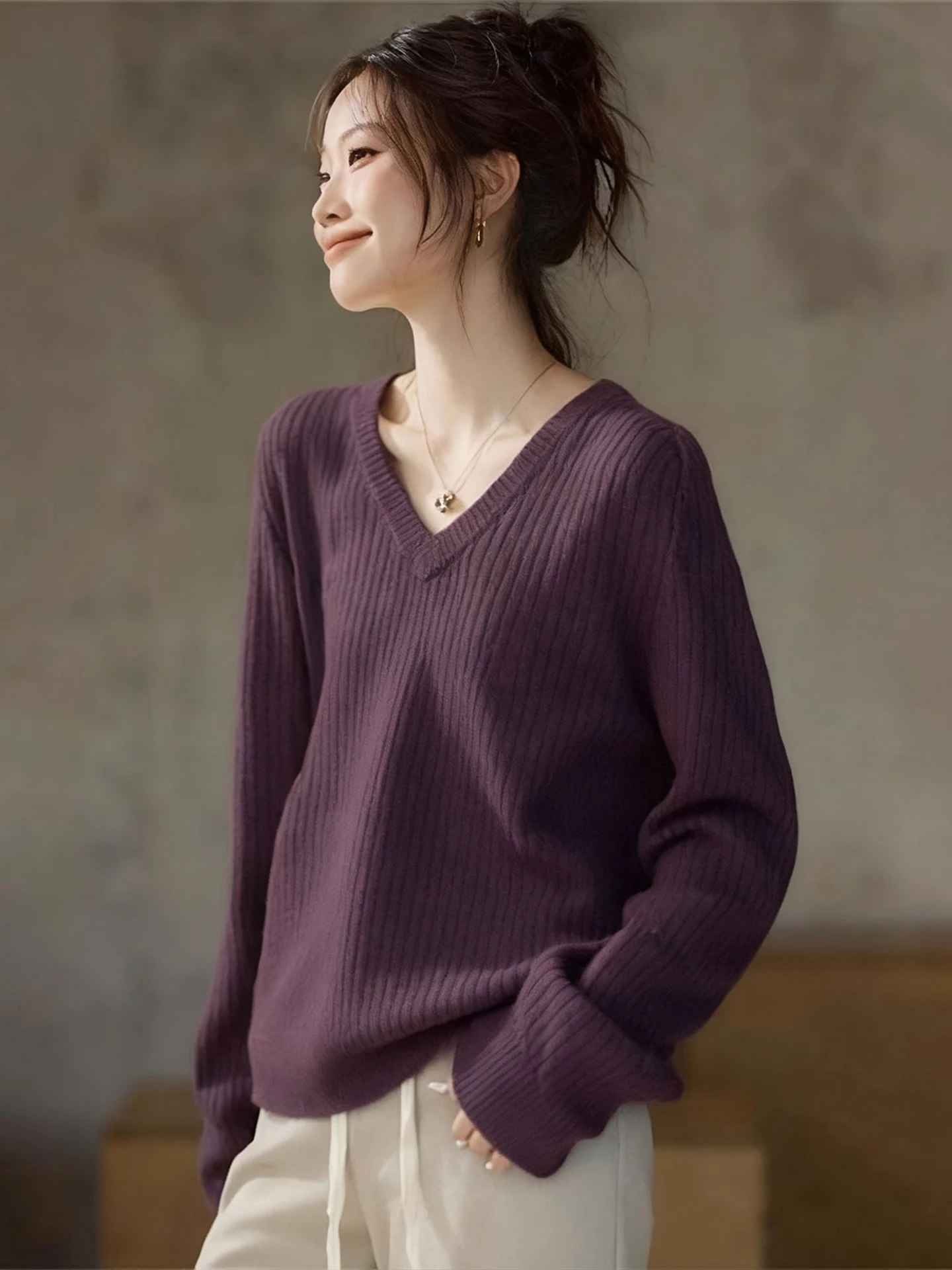 

Soft Comfortable Pure Color Long Sve Knitted Sweater Women's Faionable Crew Ne Winter Top Korean Sle Loose Fit