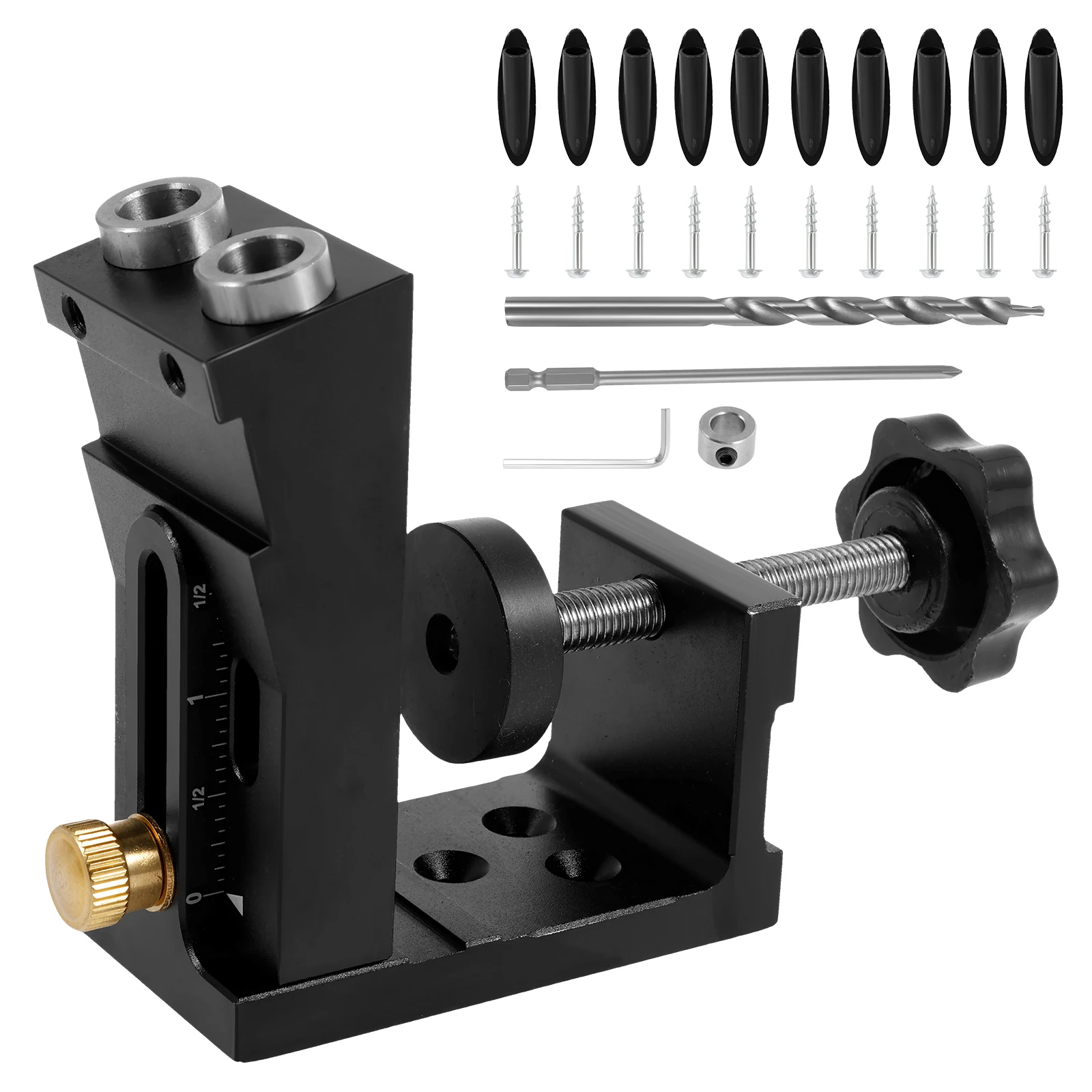 Pocket Hole Jig Kit Adjustable Dowel Hole Jig Set 15° Angle Hole Drill Guide Kit Aluminium Alloy Portable Woodworking Tools