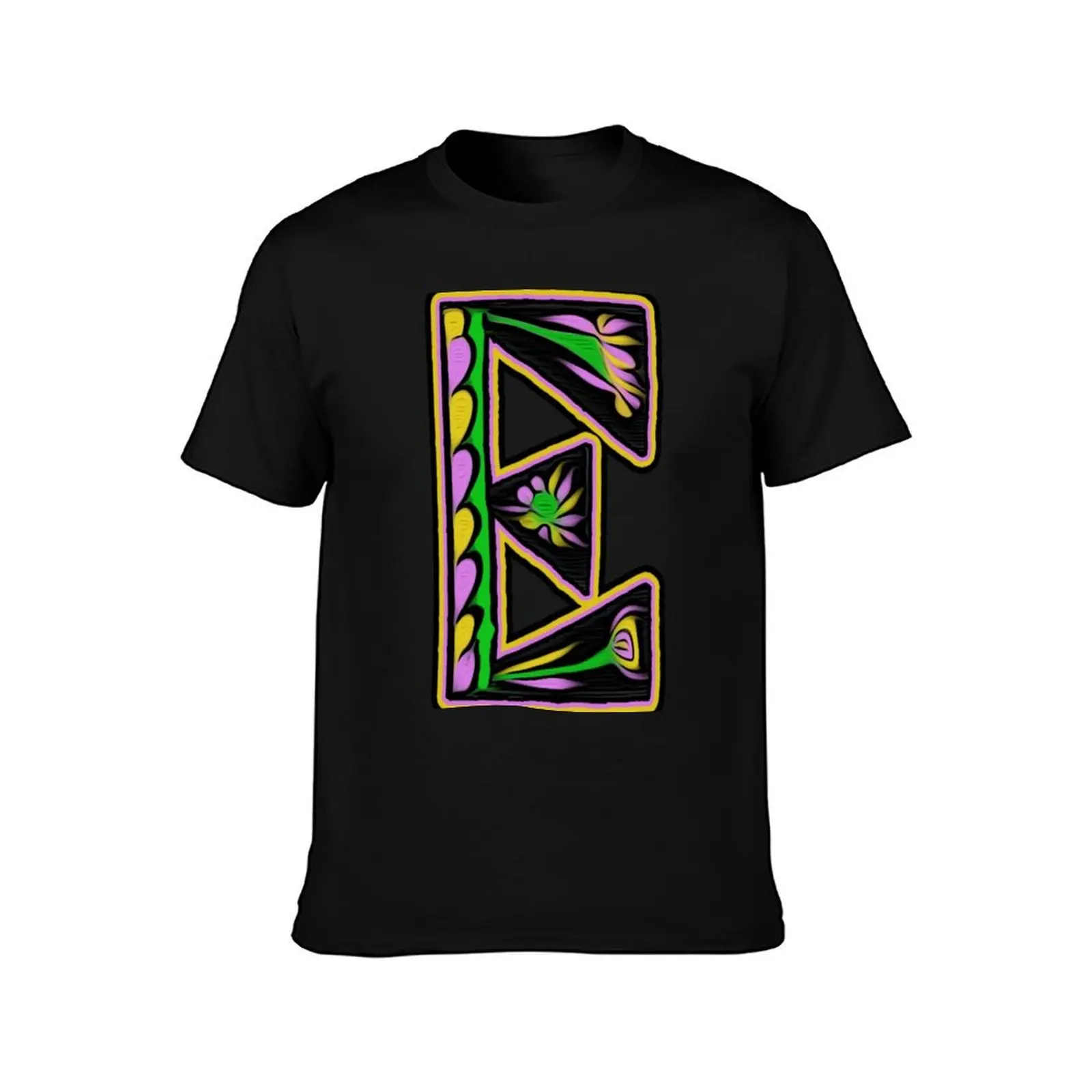 THE LETTER E - 2018- 40 DAY CHALLENGE - HAND DRAWN - GRAHIC ALPHABET T-Shirt, Summer Casual Cotton Tee, Vintage Graphic Print