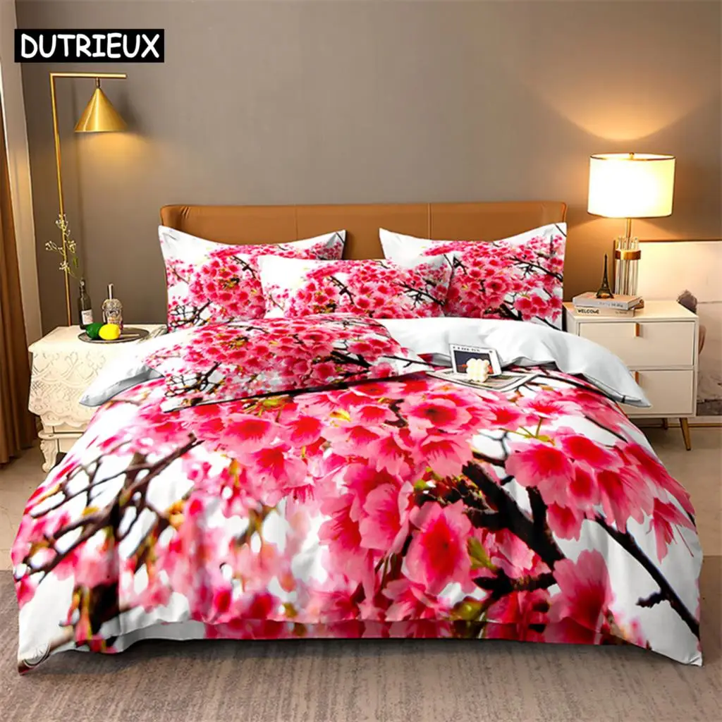 

3D Digital Printing Fashion Design Natural Flowers Bedding Set, Queen Size Duvet Cover Set