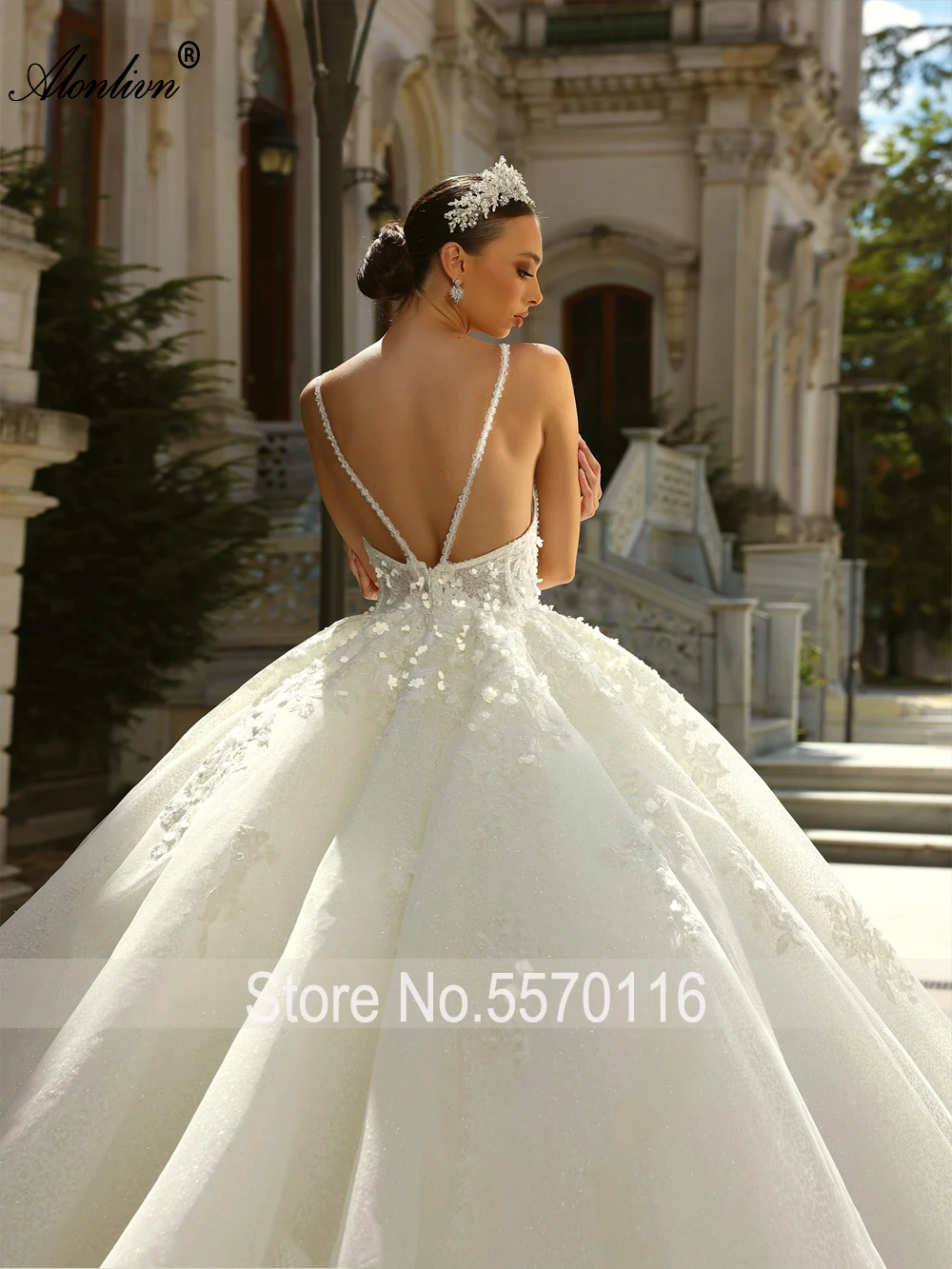 Alonlivn Elegant Sleeveless Sweetheart A-Line Bridal dresses Beauty Appliques Lace Spaghetti Straps Wedding Gowns