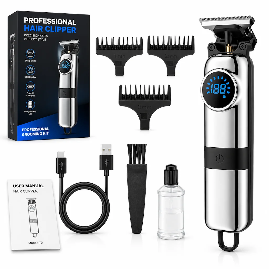 Professional Metal Hair Clipper for Men Magnetic Blade Hair Trimmer Cordless Electric Shaver Set LED Display Barber Cutting Kit