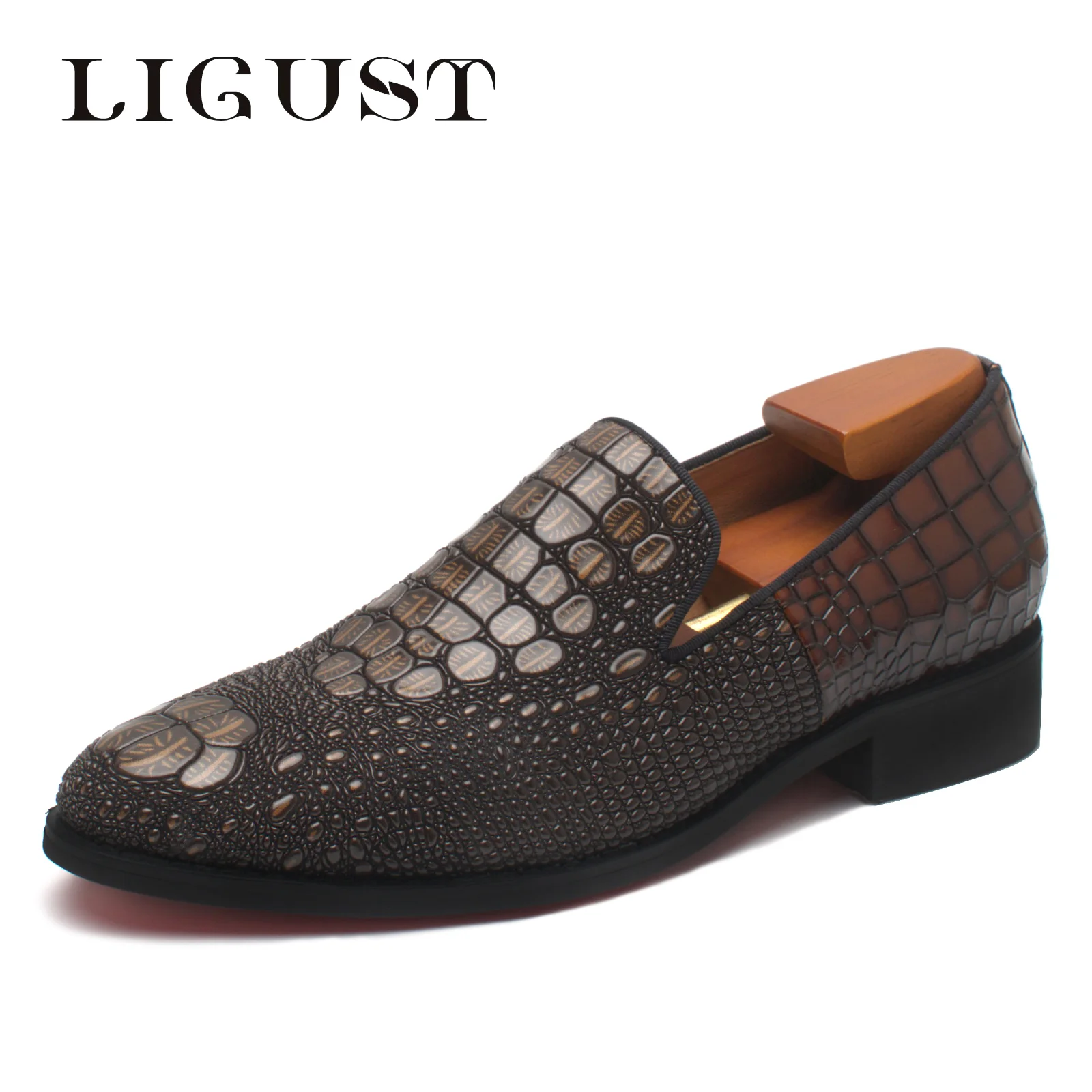 

LIGUST Luxury Handmade Genuine Cowhide Leather Casual Oxfords Mens Dress Shoes Male Fashion Party Prom Casual Brown Loafers Shoe