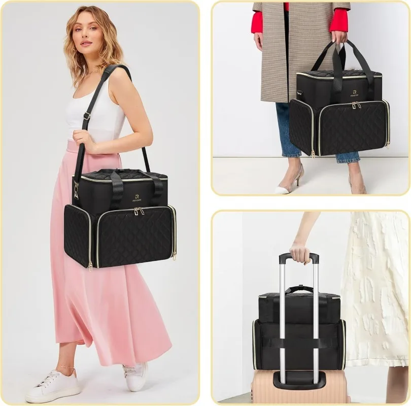 منظم طلاء الأظافر من ريلافيل، حقيبة أظافر بطبقة مزدوجة تحمل 80-100 زجاجة (15 مل/0.5 أونصة أوقية) وحقيبة تخزين لمصباح الأظافر