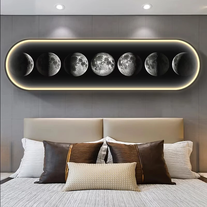 Modern Moon Interior Painting Led Wall Hanging Light For Bedroom Living Room Cafe Interior Home