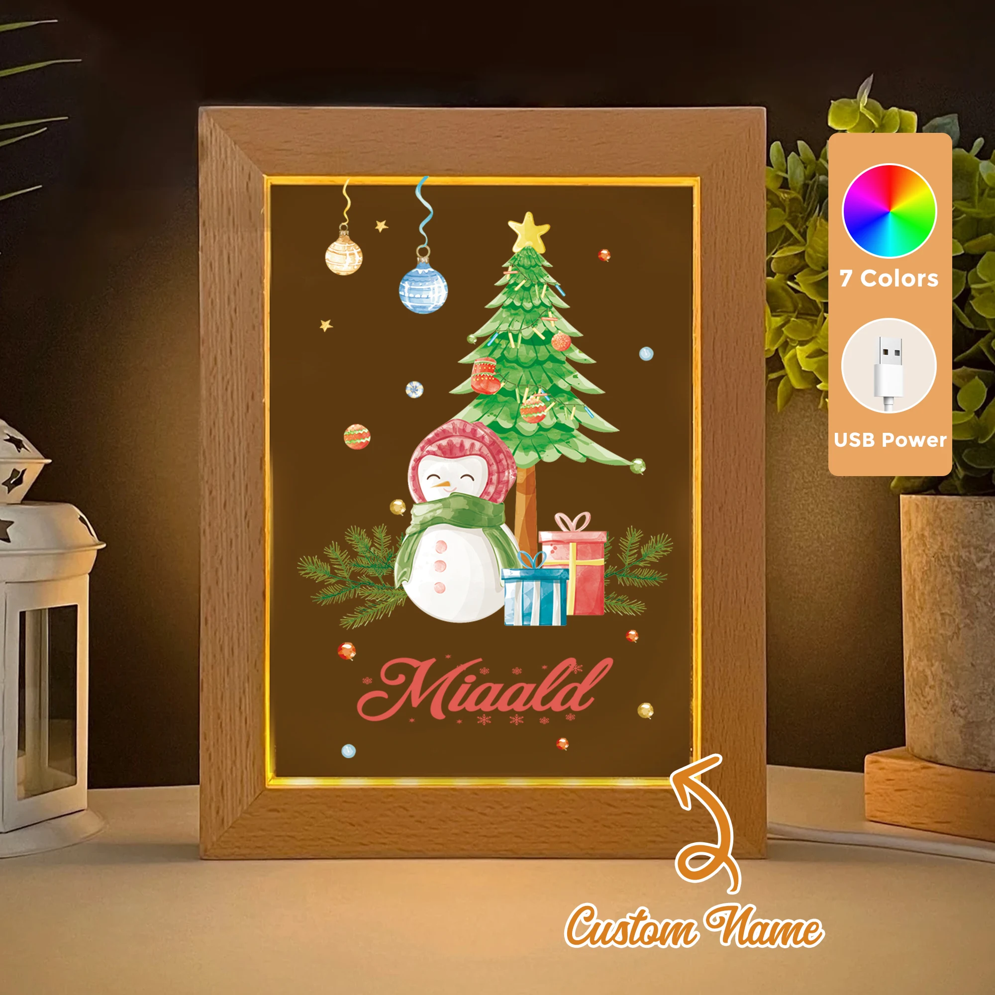

Custom Name Gift Snowman LED Acrylic Night Light Wood Photo Frame 21x17cm Christmas Cartoon Children Bedroom Gifts Home Decor