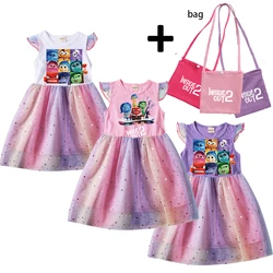 Estate Inside Out 2 Joy Costume Kids Cartoon Joy abito manica corta + borsa vestiti divertenti vestito Casual da festa di compleanno per ragazze del bambino