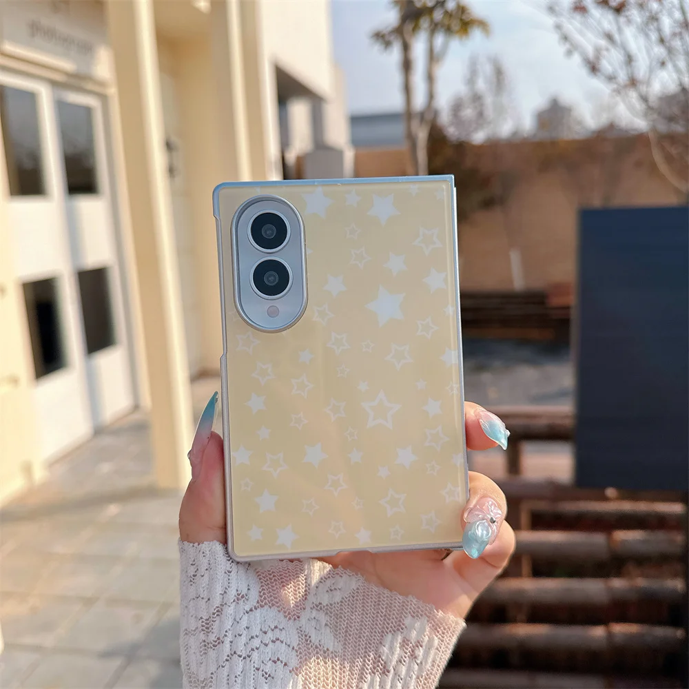Cute Cream White Star Phone Case For Samsung Galaxy Z Fold 8 Ultra Fold7 Fold6 Sweet Aesthetic Protective Folding Phone Cover