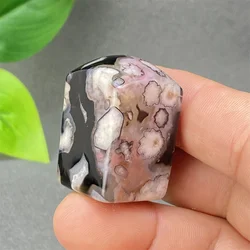 Natural Black Cherry Blossom Agate Polyhedral Crystal Square Column Hand Polished Magic Massage Meditation Home Decoration