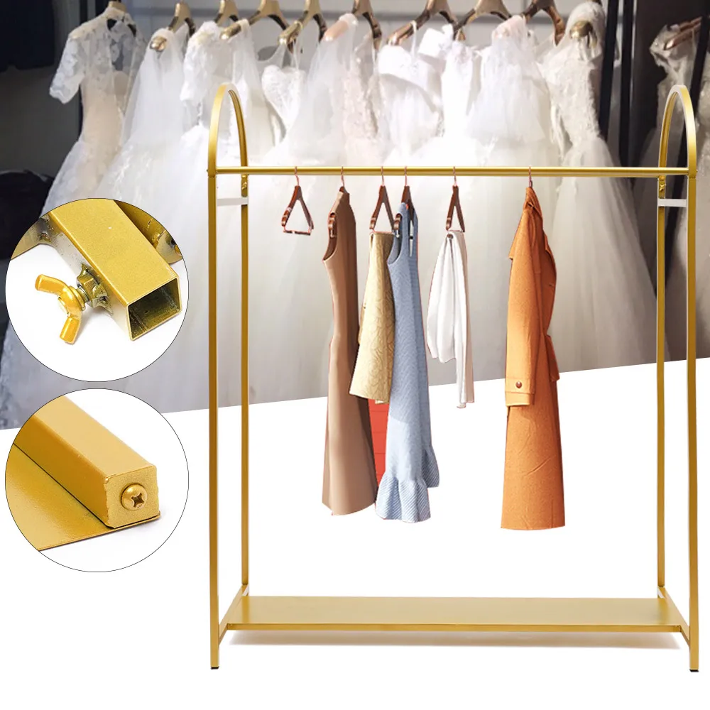 Gold Iron Clothing Rack With Shelves Wedding Dress Bridal Garment Rack Stand for Home Application