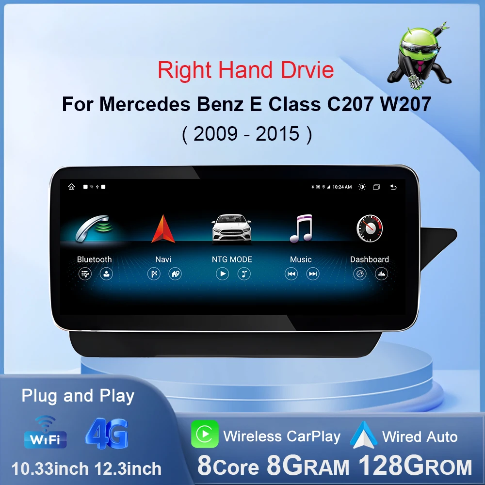 Navigation GPS Android 14 for Mercedes Benz E Class C207 W207 A207  2009 - 2015 Right Hand Drvie Wireless Carplay Auto Head Unit