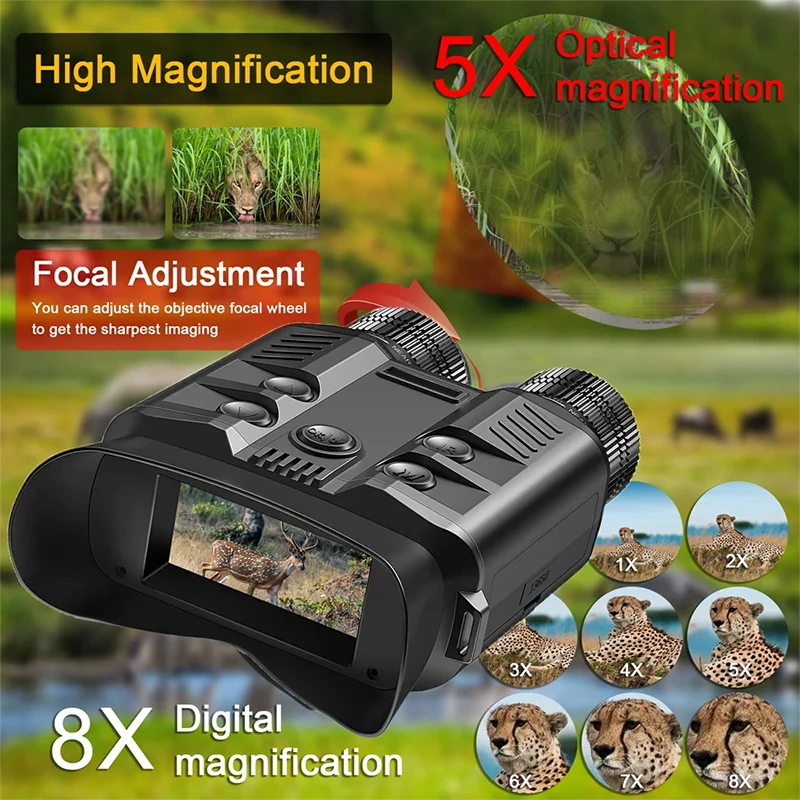 NV500 1080P Binoculars Night Vision 5X Optical Full Dark Digital IR Telescope 3'' Screen Photo Video Recording Hunting Camera