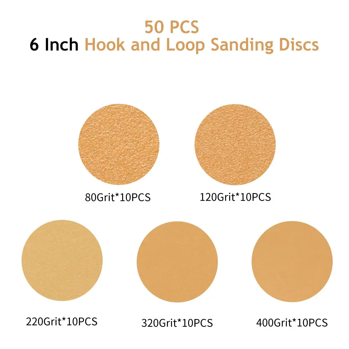 

6-Inch 6-Hole Hook and Loop Sanding Discs 2-52Pcs Assorted 80-400 Grit Professional for Automotive and Woodworking