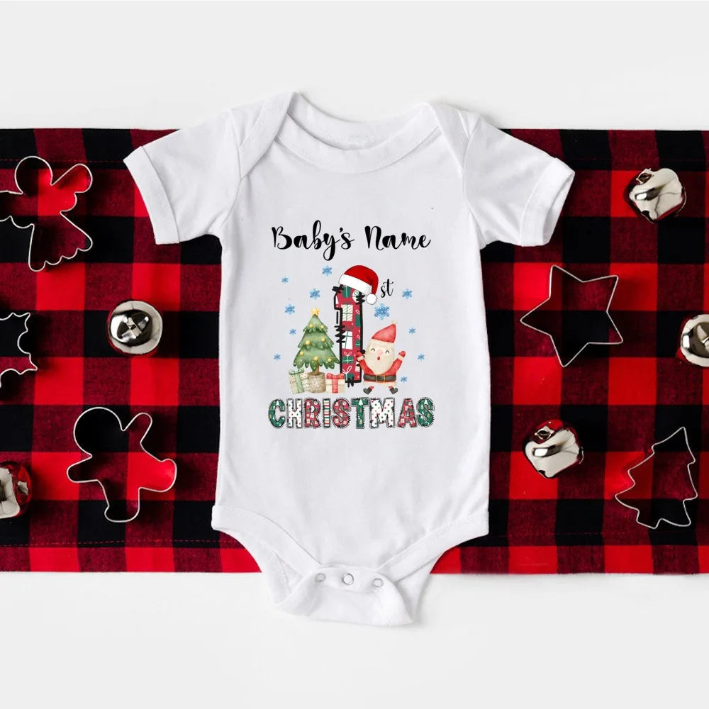 Personalize My 1st Christmas Romper Newborn Bodysuits Xmas Party Gift Boys Girls Short Sleeve Jumpsuit Holiday Xmas Clothes