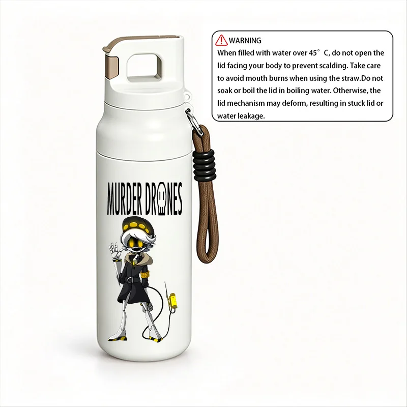 Murder Drones 580ml Stainless Steel Vacuum Insulated Water Bottle Portable Thermos with Lanyard Leakproof Anime Fan Gift