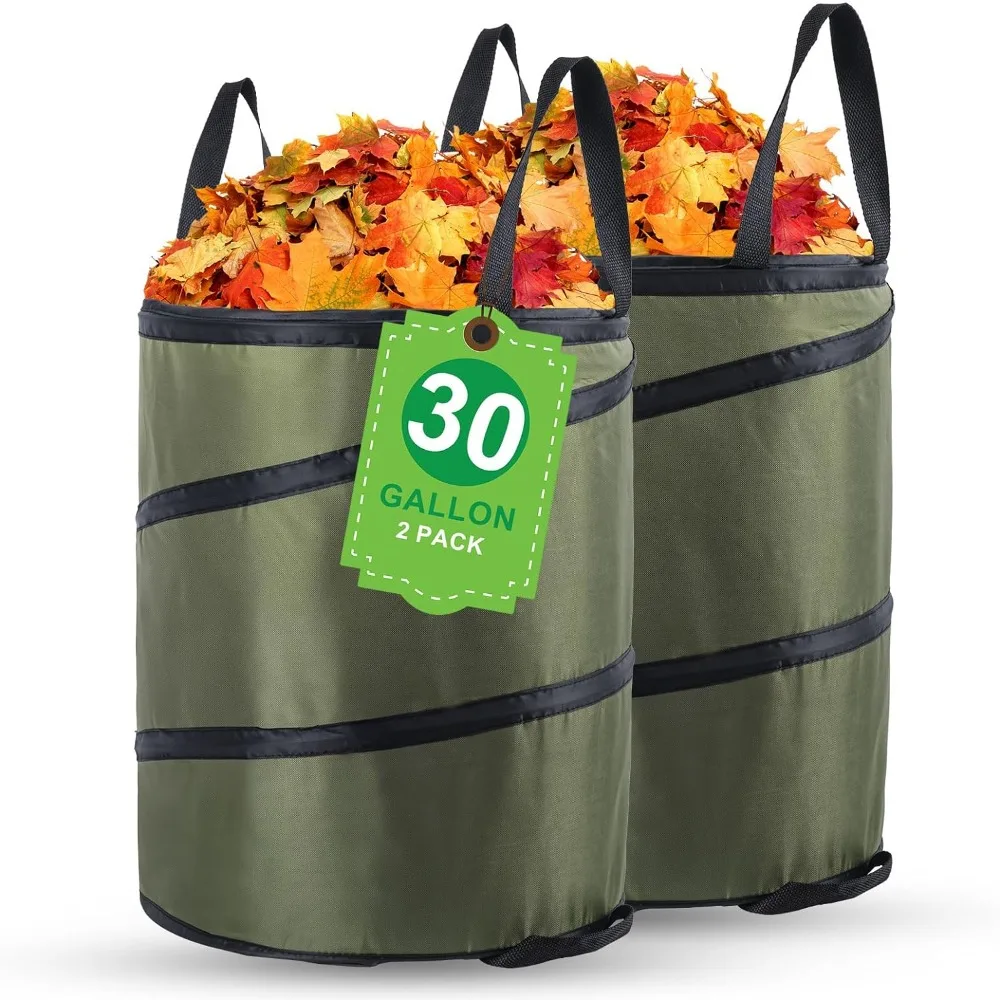 

30 Gallon Yard Waste Bin, 2 Pack Pop Up Garbage Cans with 3 Reinforce Handles, Reusable Garden Waste Bags, Yard Waste Bin