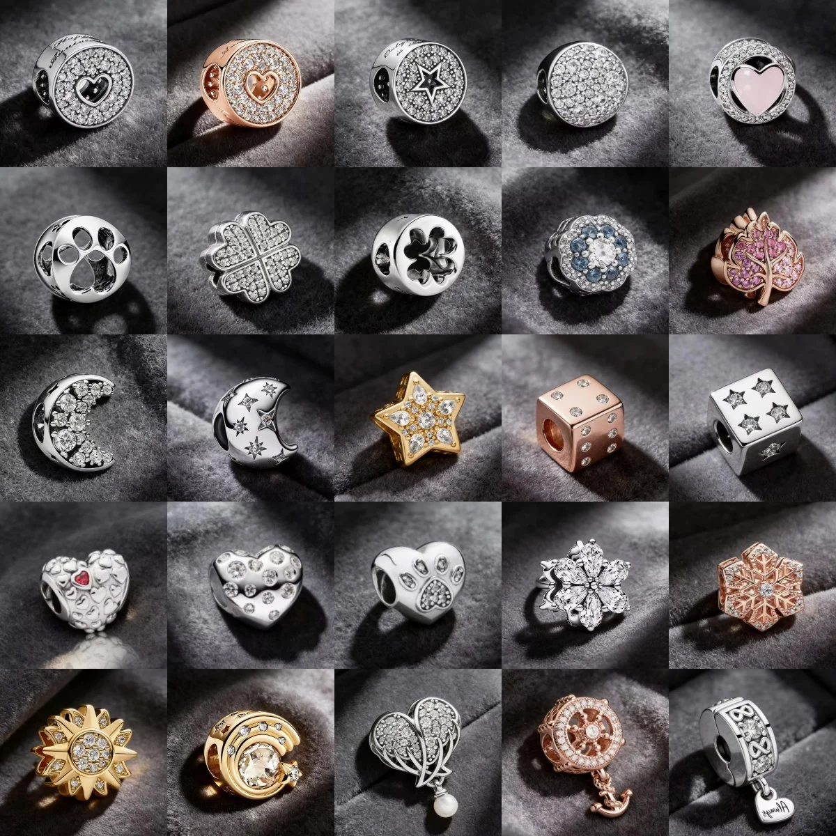 S925 Silver Star Moon Snow Claw Print Interval Charm Bead Suitable for Original Women's Snake Bracelet Fashion Jewelry Gift