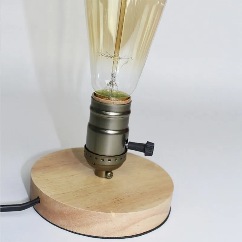 AB33-Table Lamps Vintage Country Retro Style Solid Wood Aluminum Material E27 Base Lamp Holder No Light EU Plug