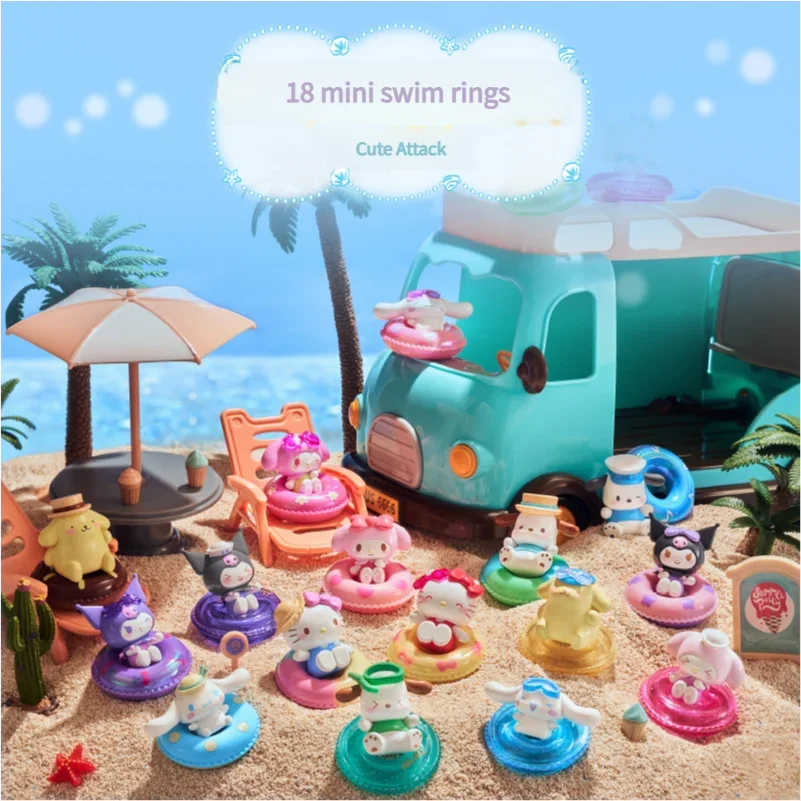 Sanrio Family Summer Day Swim Ring Series Mystery Box Kawaii Melody Kuromi Hello Kitty Cinnamoroll Pochacco Figures Blind Box