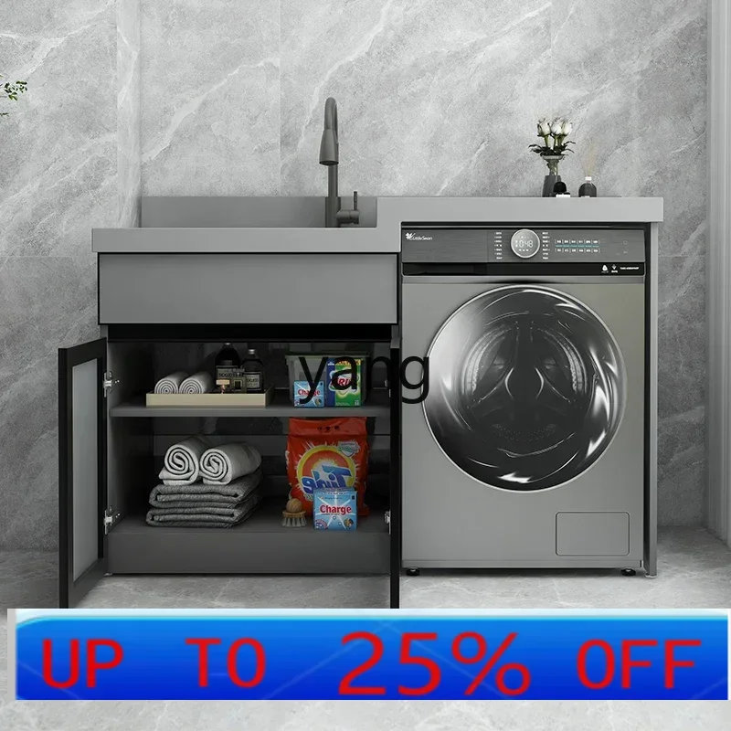 LHH balcony washing machine cabinet laundry sink pool table with rubbing board integrated high and low basin significant other