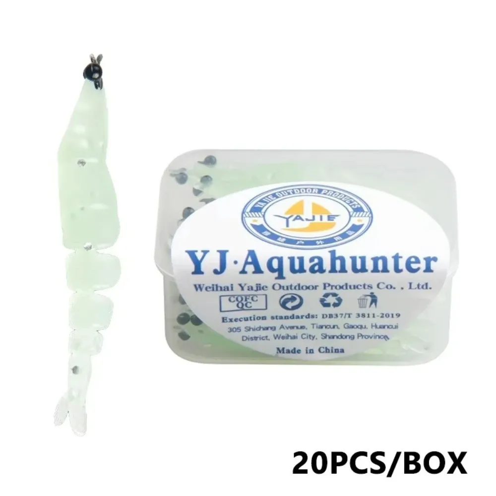 20pcs/box 4cm Length Luminous Shrimp Swimbaits Soft Silicone 0.45g Weight Glowing Fishing Lure Glowing Effect Luminous Design