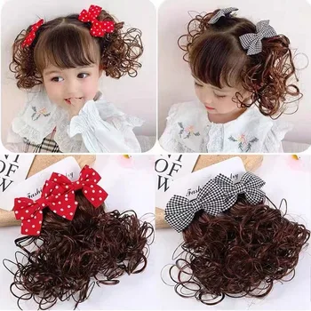 Épingle à cheveux avec nœud papillon pour enfants, jolie perruque pour bébé, pince à cheveux douce pour filles, princesse bouclée JK, accessoires pour cheveux, nouveau, 2 pièces