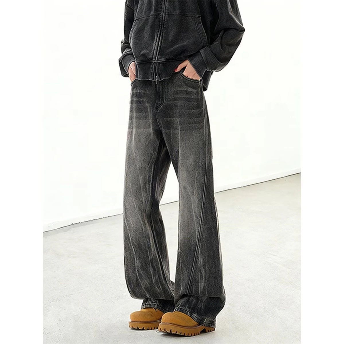 

Мужские джинсы American Sle Lightning Cra Denim, черные, с эффектом потертости, в стиле High Street, Cleanfit, микро-клеш, модные, длинные брюки