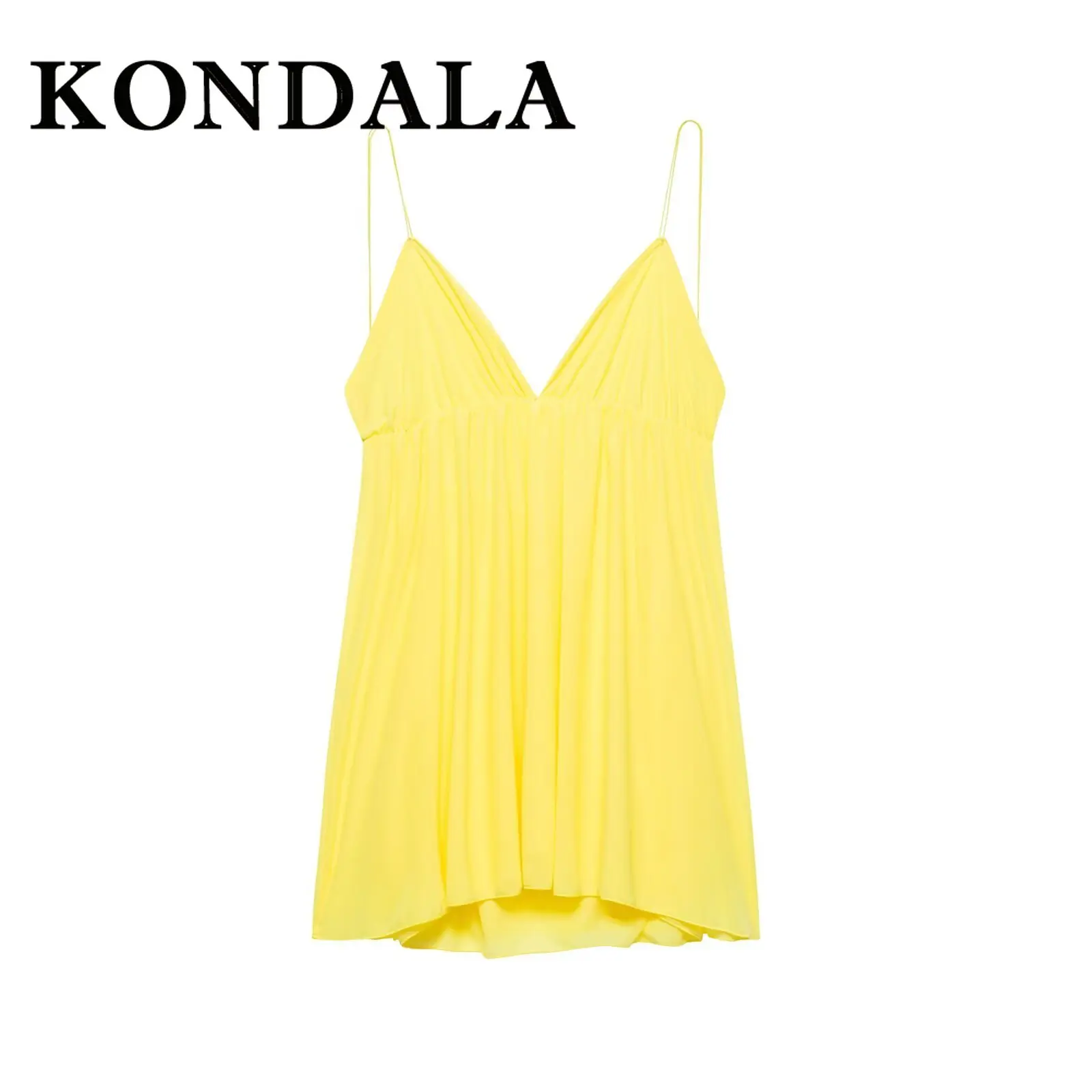 KONDALA Chic Sexy Giallo Summr Cami Y2K Abito da donna a strati Backless Beach Mini abito Moda 2025 Night Party Elegante Vestido