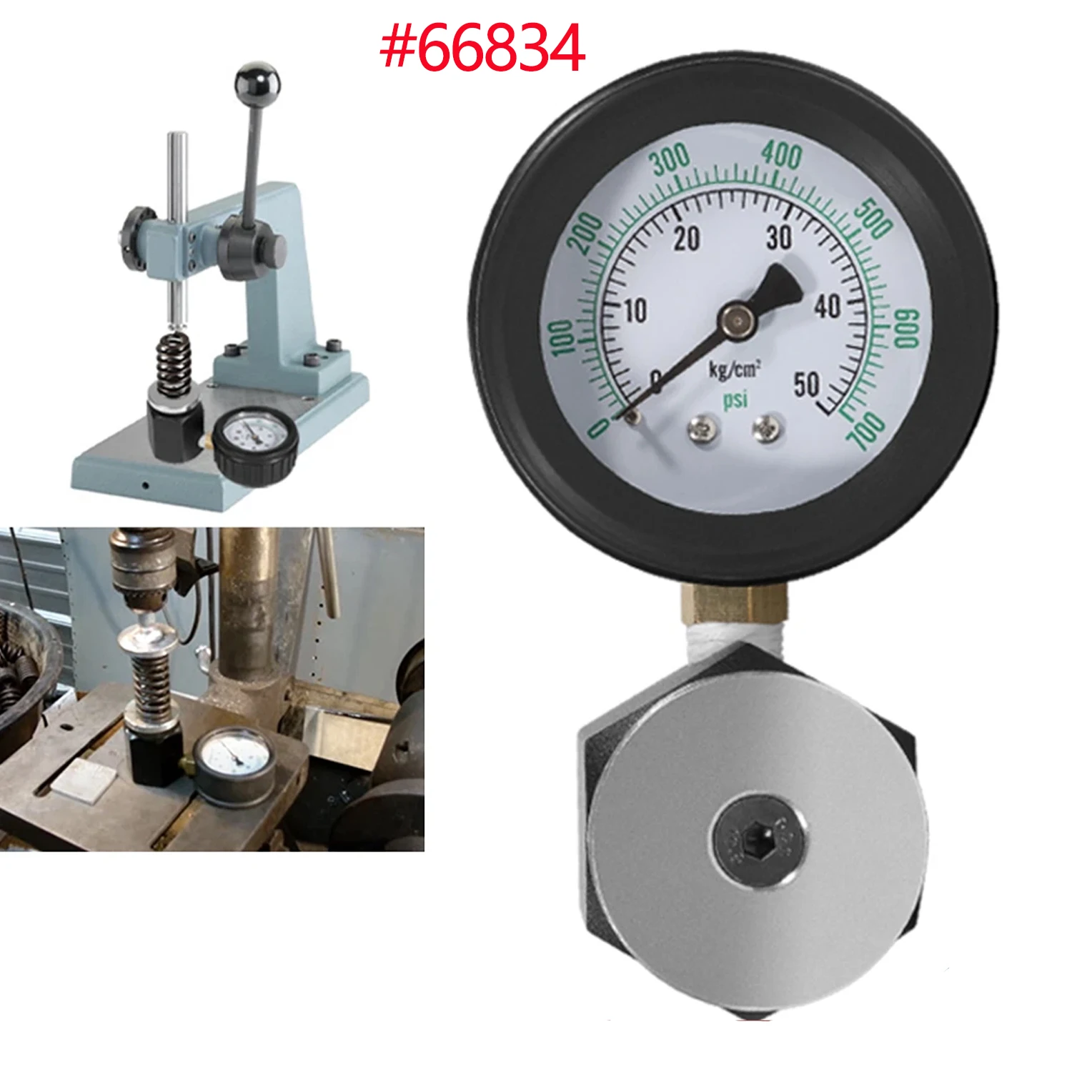 66834 Universal Mini Valve Spring Pressure Tester Gauge Double Scale Measurement Units, Measuring Range 0-700 Psi / 0-50 Kg-cm2