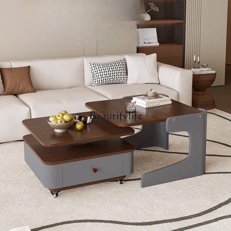 طاولة قهوة على طراز العصور الوسطى لغرفة المعيشة، شقة صغيرة منزلية، طاولة شاي مربعة قابلة للإزالة وقابلة للسحب