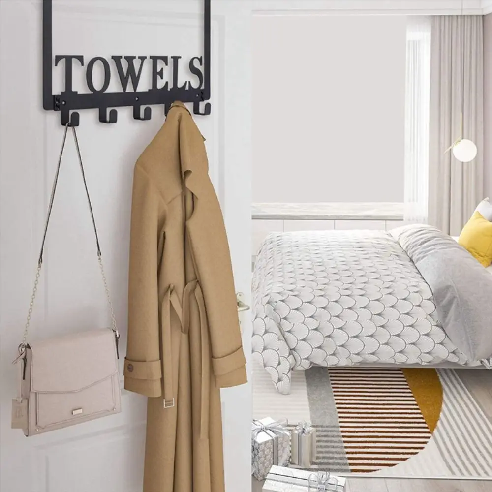 

Multifunctional Anti-slip Towel Rack No-Punch 5 Hooks Bath Towel Storage Rack Towel Hanger Wall Mounted Door Hooks Heavy Duty
