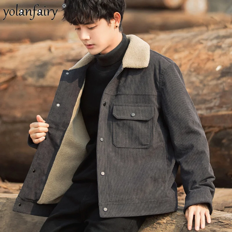 YOLANFAIRY-Parkas en velours côtelé épaissi pour hommes, manteau rembourré, vestes à la mode, vêtements pour hommes, automne, hiver, 2024, FCY