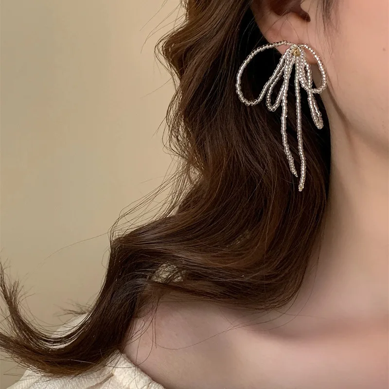 Wind Fairy Bow Beaded Stud Earrings Capture Romantic, Gentle, Beautiful And High-end Earrings