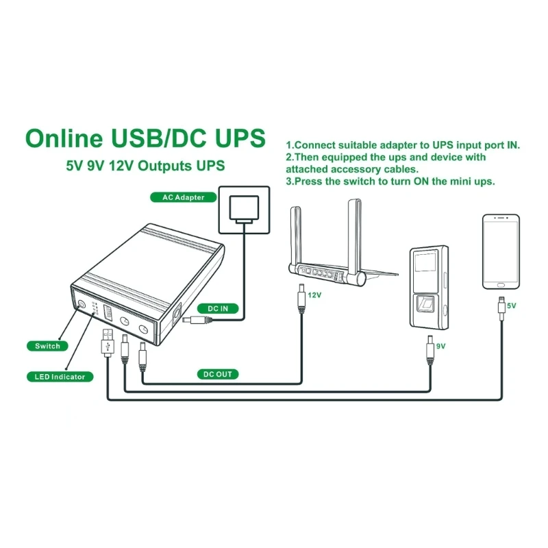 T8WC Power Supply 10400mAh With Multiple Direct Current Outputs For Electronic Device